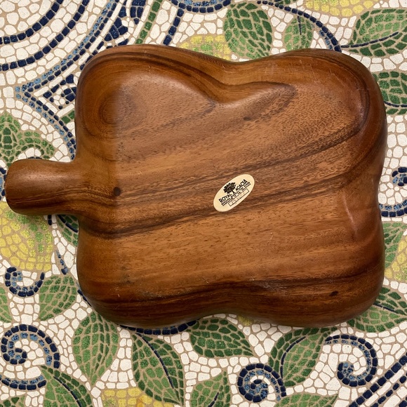 Vintage Royal Acacia Monkey Pod Wood Server Leaf Shaped Handcrafted Philippines - Picture 2 of 10